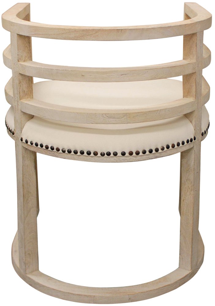 Ivory and Natural Upholstered Linen Curved Back Dining Arm Chair