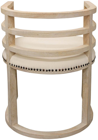 Ivory and Natural Upholstered Linen Curved Back Dining Arm Chair