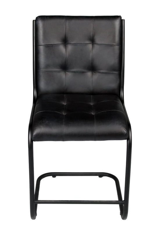 Tufted Black Upholstered Leather Dining Side Chair
