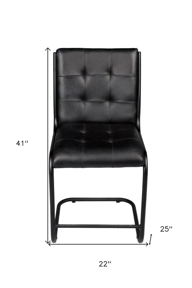 Tufted Black Upholstered Leather Dining Side Chair