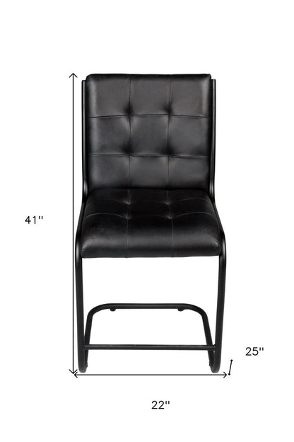 Tufted Black Upholstered Leather Dining Side Chair
