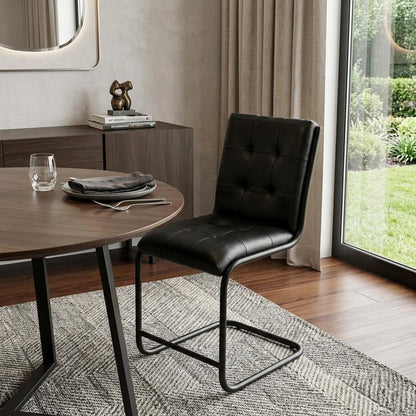 Tufted Black Upholstered Leather Dining Side Chair