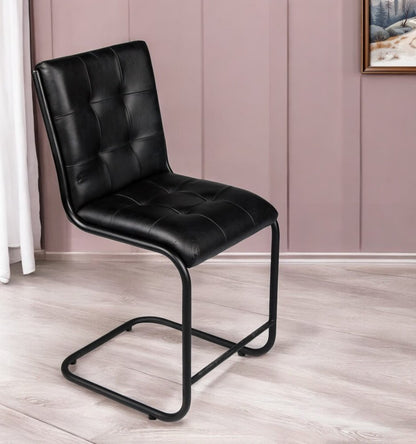 Tufted Black Upholstered Leather Dining Side Chair