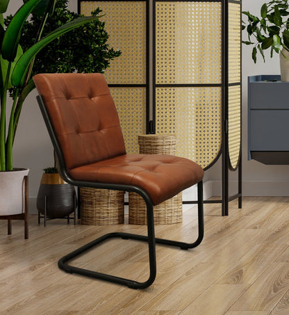 Tufted Cinnamon and Black Upholstered Leather Dining Side Chair