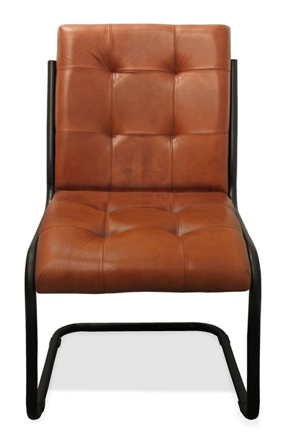 Tufted Cinnamon and Black Upholstered Leather Dining Side Chair
