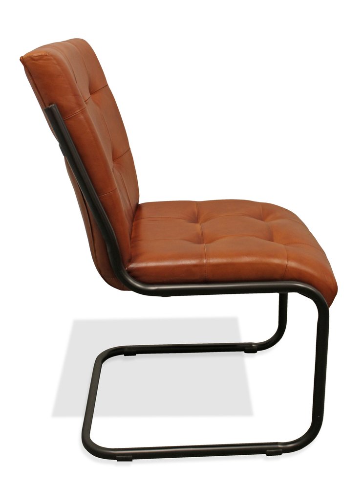 Tufted Cinnamon and Black Upholstered Leather Dining Side Chair