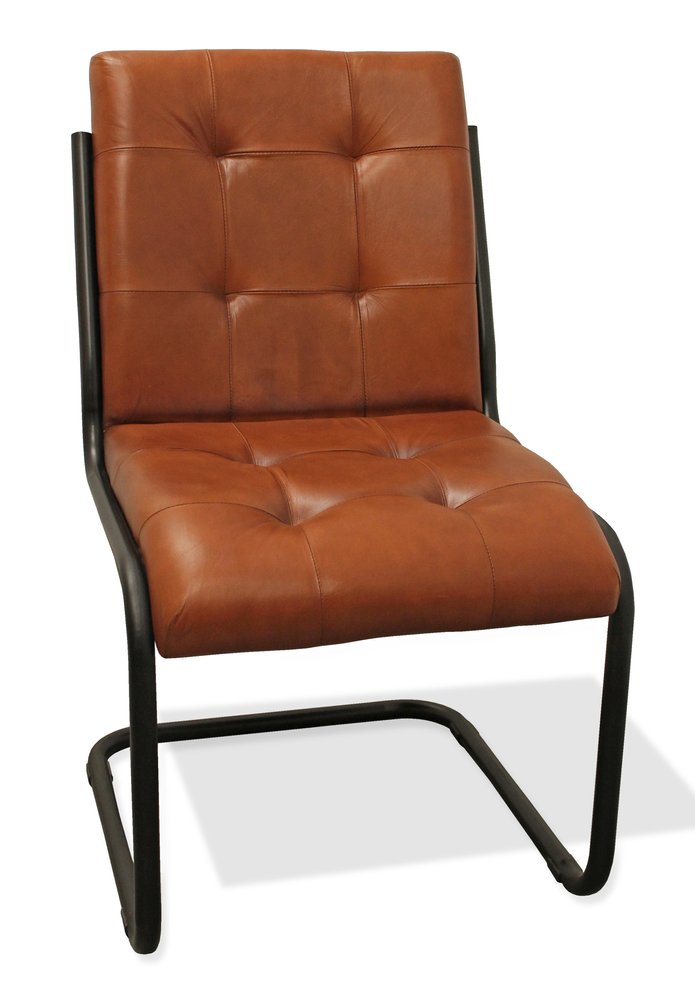 Tufted Cinnamon and Black Upholstered Leather Dining Side Chair