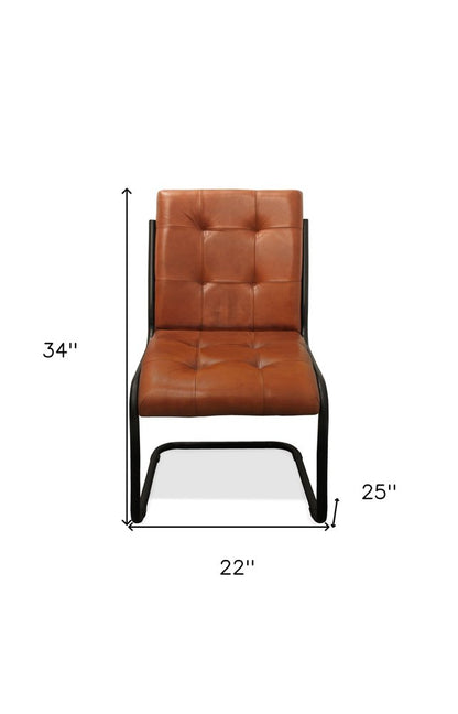 Tufted Cinnamon and Black Upholstered Leather Dining Side Chair
