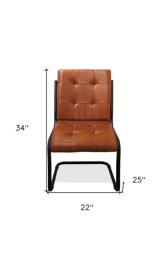 Tufted Cinnamon and Black Upholstered Leather Dining Side Chair