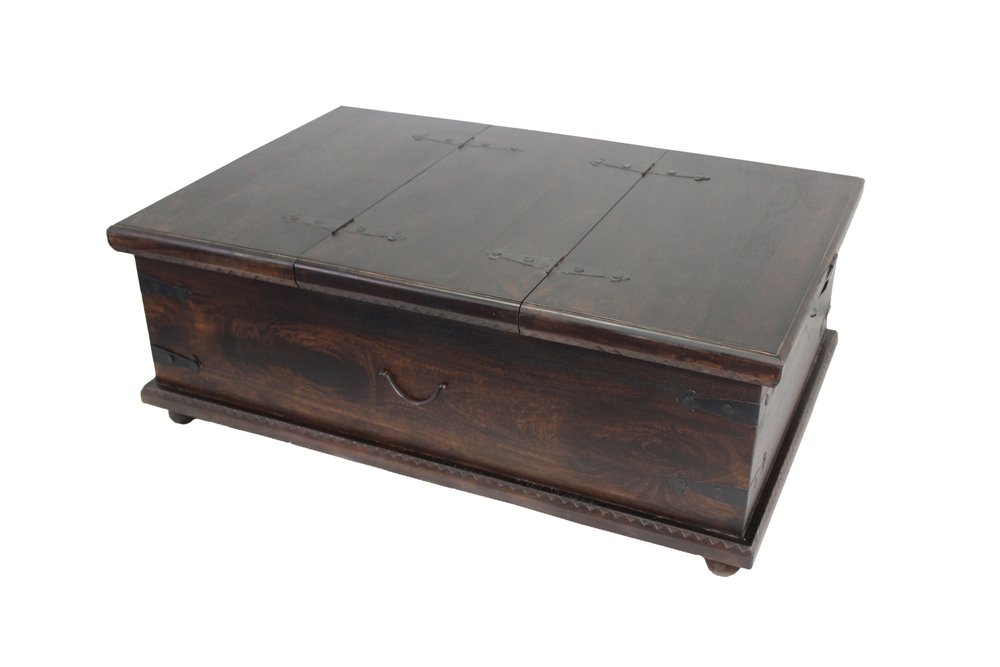40" Brown Solid Wood Square Distressed Lift Top Solid Trunk Coffee Table