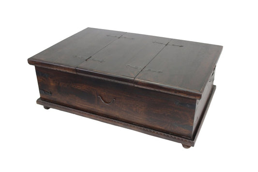 40" Brown Solid Wood Square Distressed Lift Top Solid Trunk Coffee Table