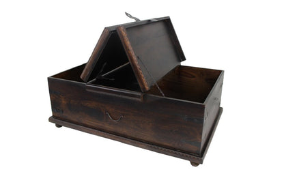 40" Brown Solid Wood Square Distressed Lift Top Solid Trunk Coffee Table