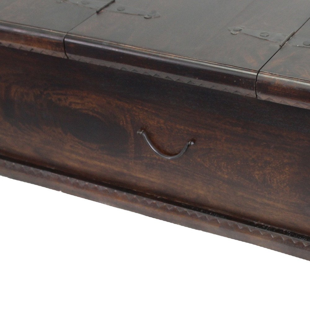 40" Brown Solid Wood Square Distressed Lift Top Solid Trunk Coffee Table