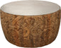 32" White and Natural Iron and Solid Wood Round Drum Coffee Table