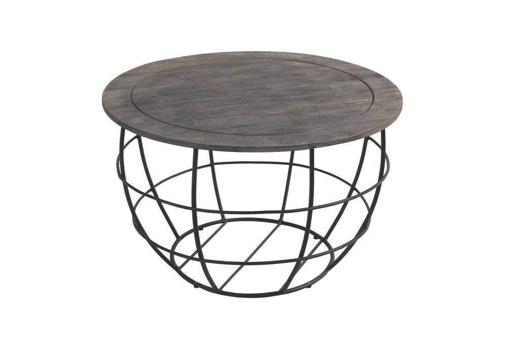 32" Gray Solid Wood Round Distressed Drum Drum Coffee Table