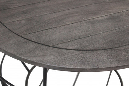 32" Gray Solid Wood Round Distressed Drum Drum Coffee Table