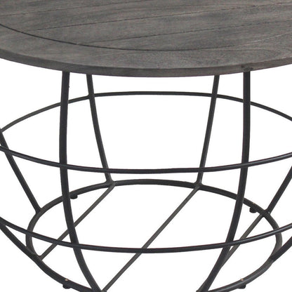 32" Gray Solid Wood Round Distressed Drum Drum Coffee Table
