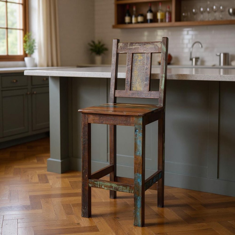 30" Brown Solid Wood Bar Height Bar Chair