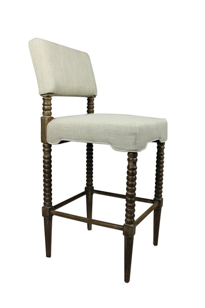 30" Off White And Brown Fabric And Linen And Solid Wood Bar Height Bar Chair