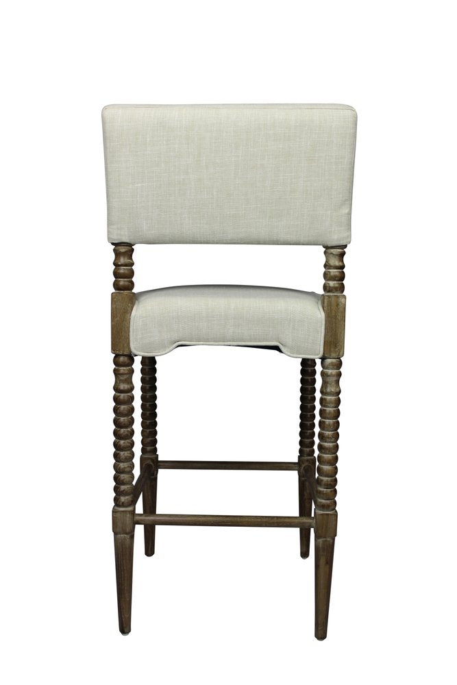 30" Off White And Brown Fabric And Linen And Solid Wood Bar Height Bar Chair