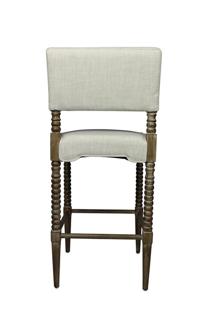 30" Off White And Brown Fabric And Linen And Solid Wood Bar Height Bar Chair