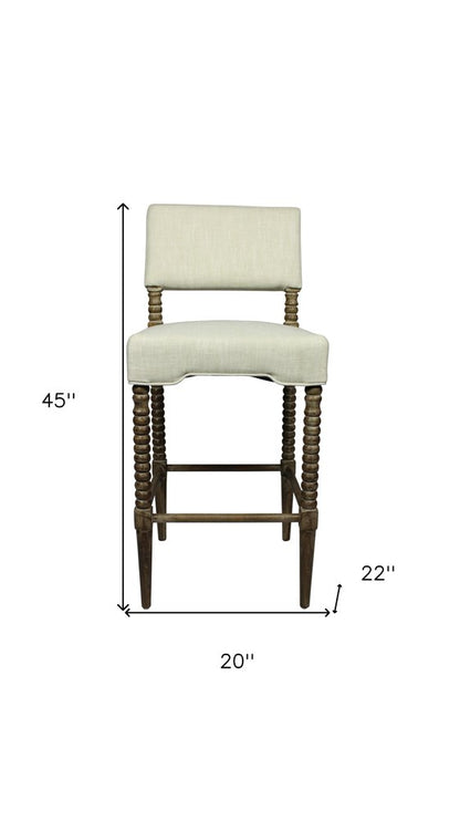 30" Off White And Brown Fabric And Linen And Solid Wood Bar Height Bar Chair
