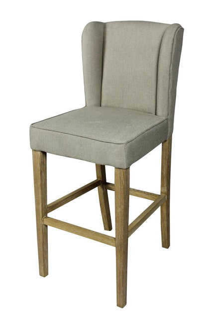 30" Gray And Brown Fabric And Linen And Solid Wood Bar Height Bar Chair