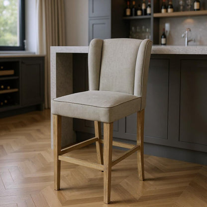 30" Gray And Brown Solid Wood Bar Height Bar Chair