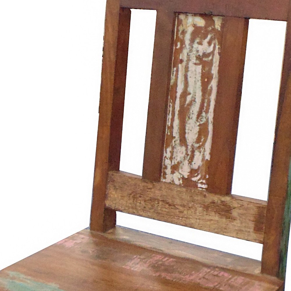 Set of Two Brown Slat Back Dining Side Chairs