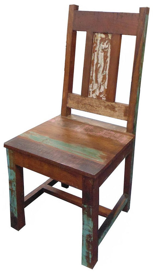 Set of Two Brown Slat Back Dining Side Chairs