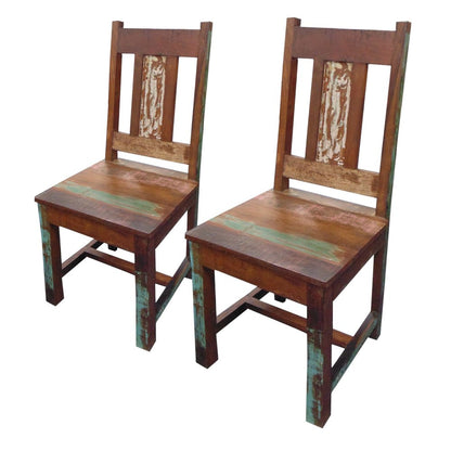 Set of Two Brown Slat Back Dining Side Chairs