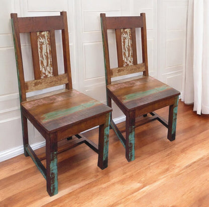 Set of Two Brown Slat Back Dining Side Chairs