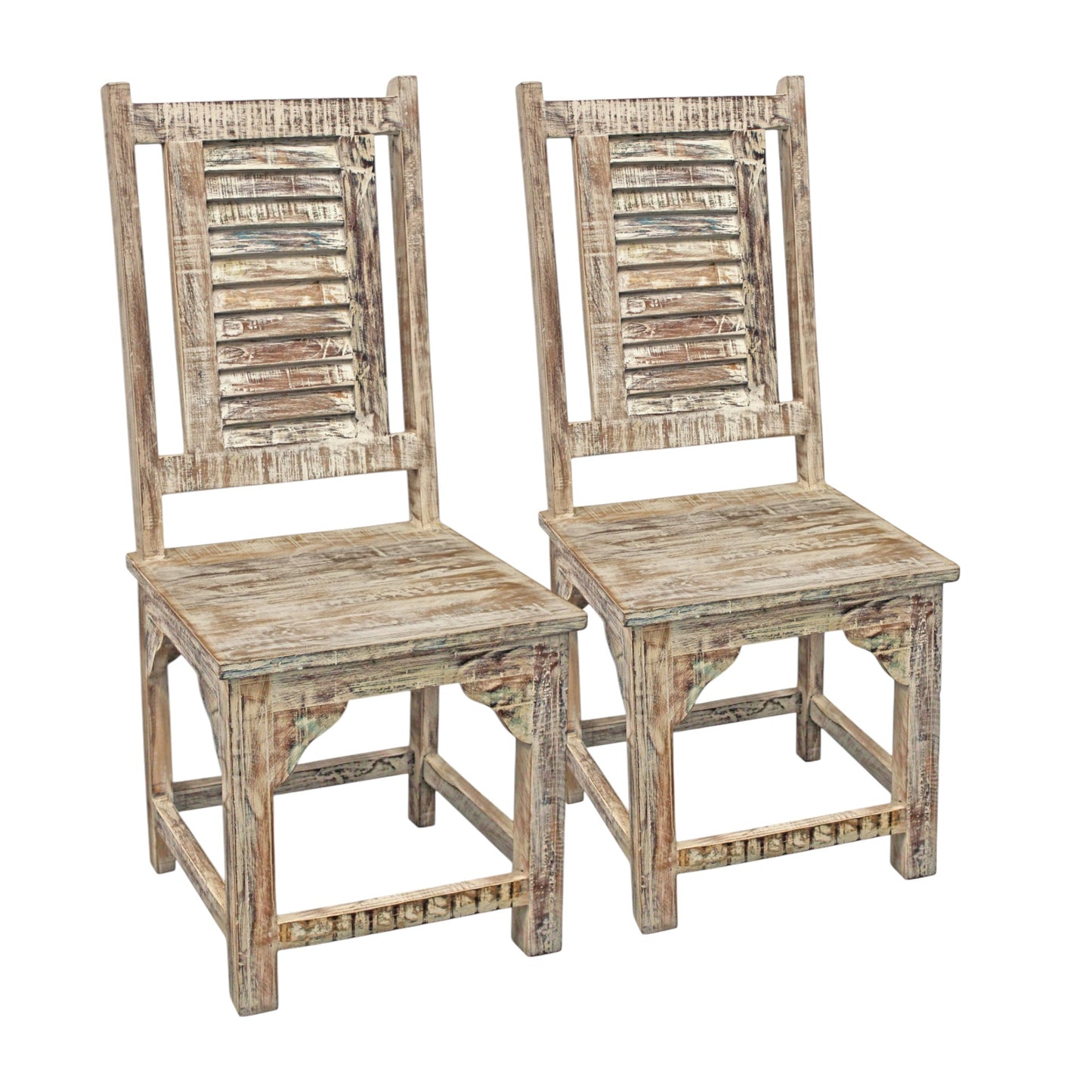 Set of Two Light Brown Wood Slat Back Dining Side Chairs