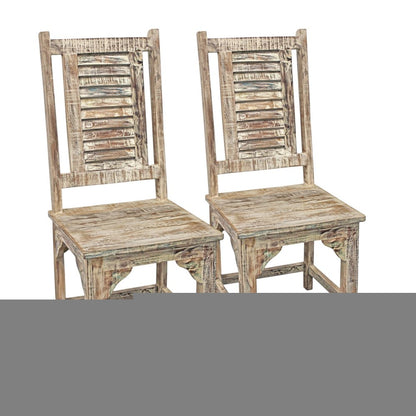 Set of Two Light Brown Wood Slat Back Dining Side Chairs