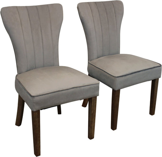 Set of Two Gray And Brown Upholstered Velvet Dining Parsons Chairs