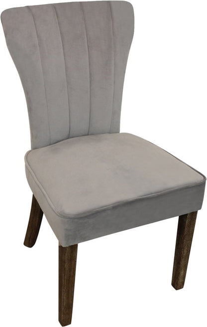 Set of Two Gray And Brown Upholstered Velvet Dining Parsons Chairs