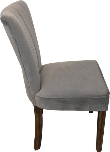 Set of Two Gray And Brown Upholstered Velvet Dining Parsons Chairs