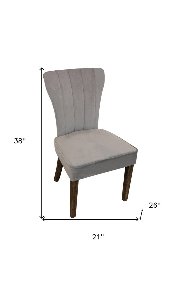 Set of Two Gray And Brown Upholstered Velvet Dining Parsons Chairs