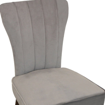 Set of Two Gray And Brown Upholstered Velvet Dining Parsons Chairs