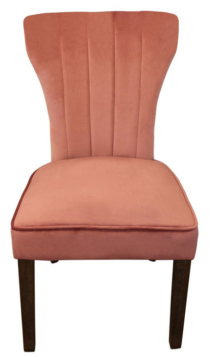 Set of Two Blush and Brown Upholstered Velvet Dining Parsons Chairs