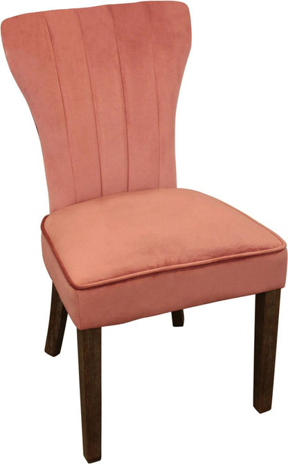 Set of Two Blush and Brown Upholstered Velvet Dining Parsons Chairs