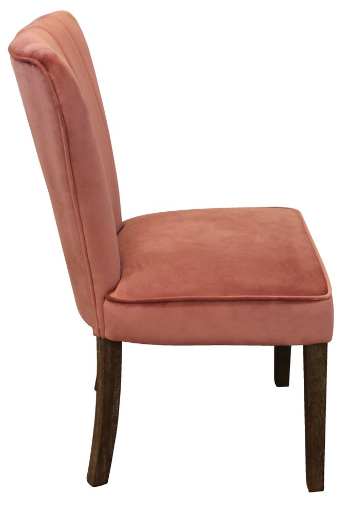 Set of Two Blush and Brown Upholstered Velvet Dining Parsons Chairs