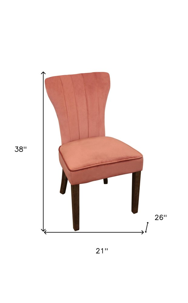 Set of Two Blush and Brown Upholstered Velvet Dining Parsons Chairs