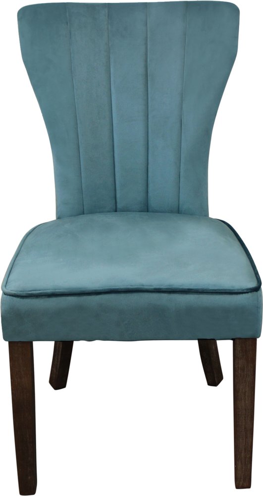 Set of Two Teal Blue and Brown Upholstered Velvet Dining Parsons Chairs