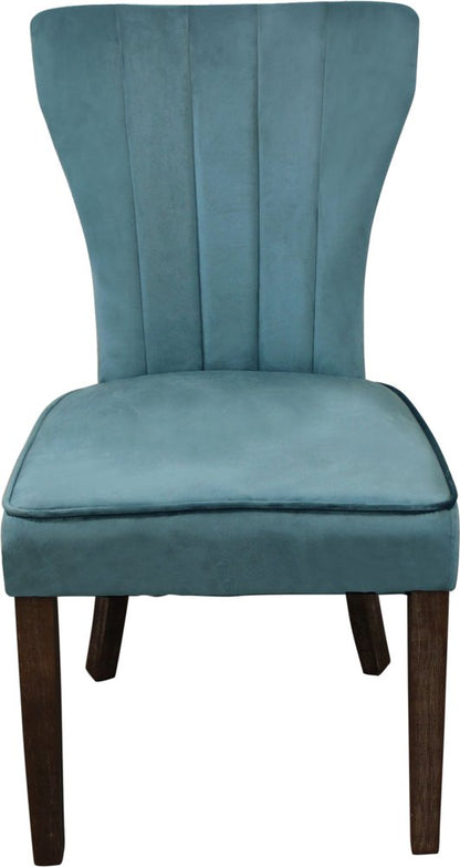 Set of Two Teal Blue and Brown Upholstered Velvet Dining Parsons Chairs