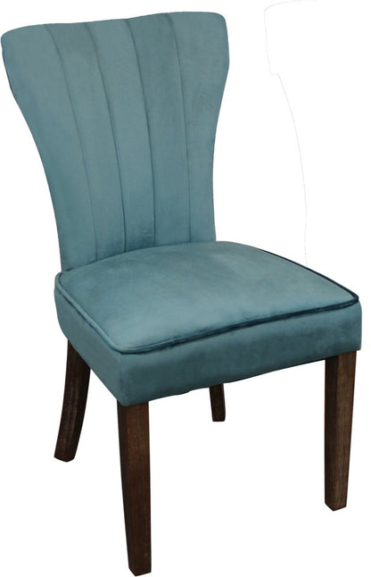 Set of Two Teal Blue and Brown Upholstered Velvet Dining Parsons Chairs