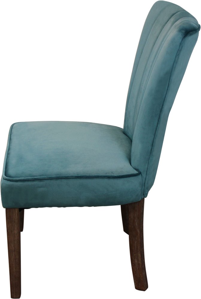 Set of Two Teal Blue and Brown Upholstered Velvet Dining Parsons Chairs