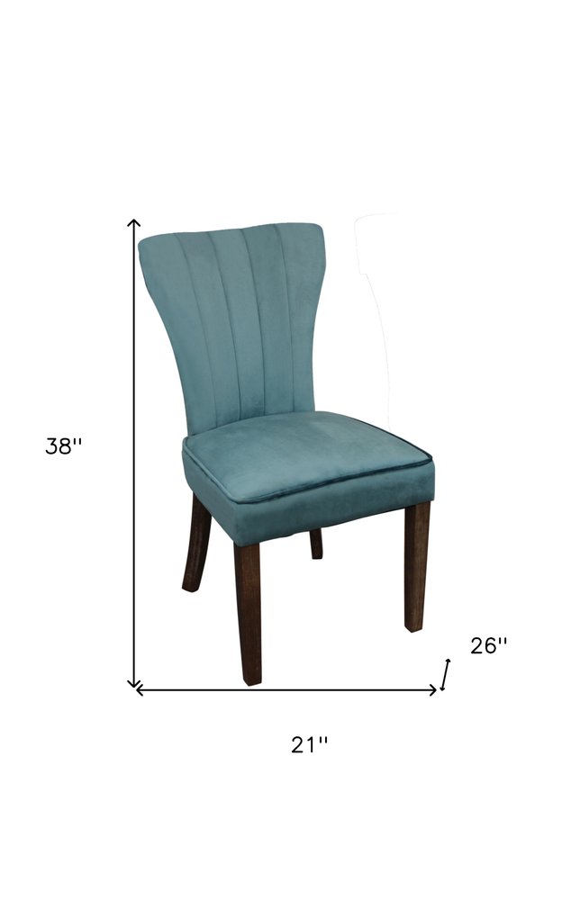Set of Two Teal Blue and Brown Upholstered Velvet Dining Parsons Chairs