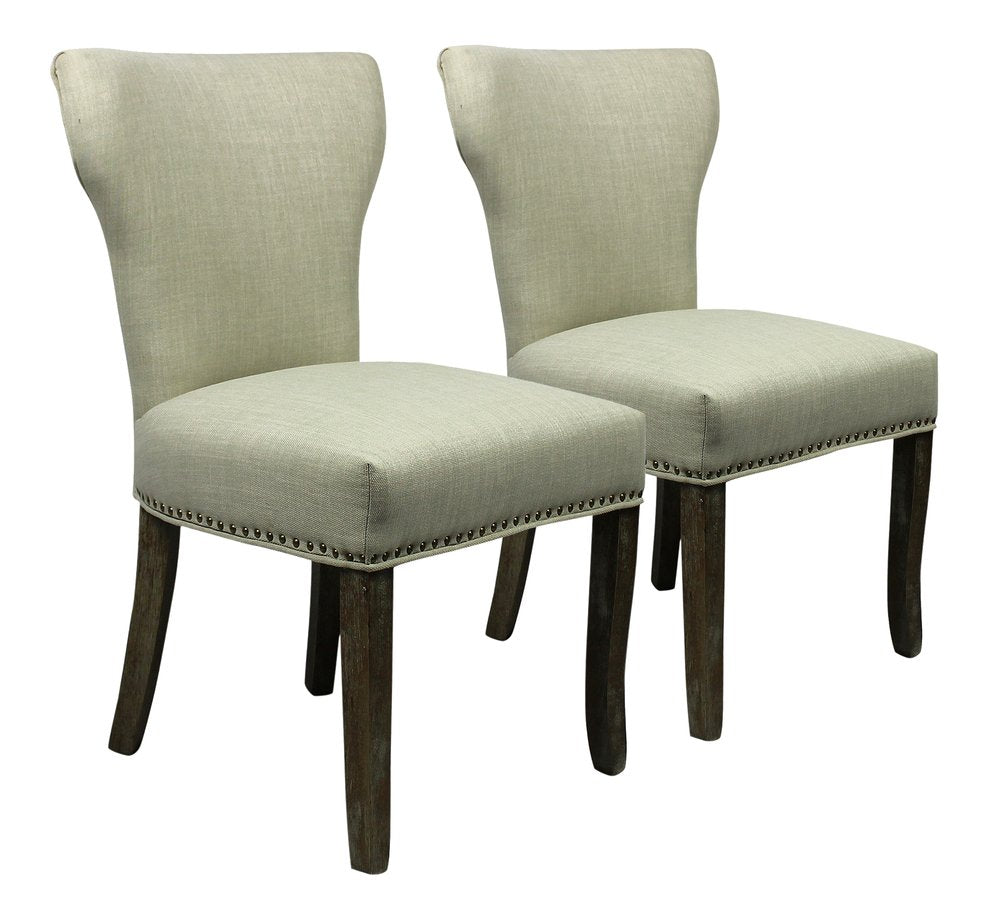 Set of Two Ivory and Brown Upholstered Fabric Dining Parsons Chairs