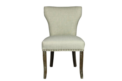 Set of Two Ivory and Brown Upholstered Fabric Dining Parsons Chairs